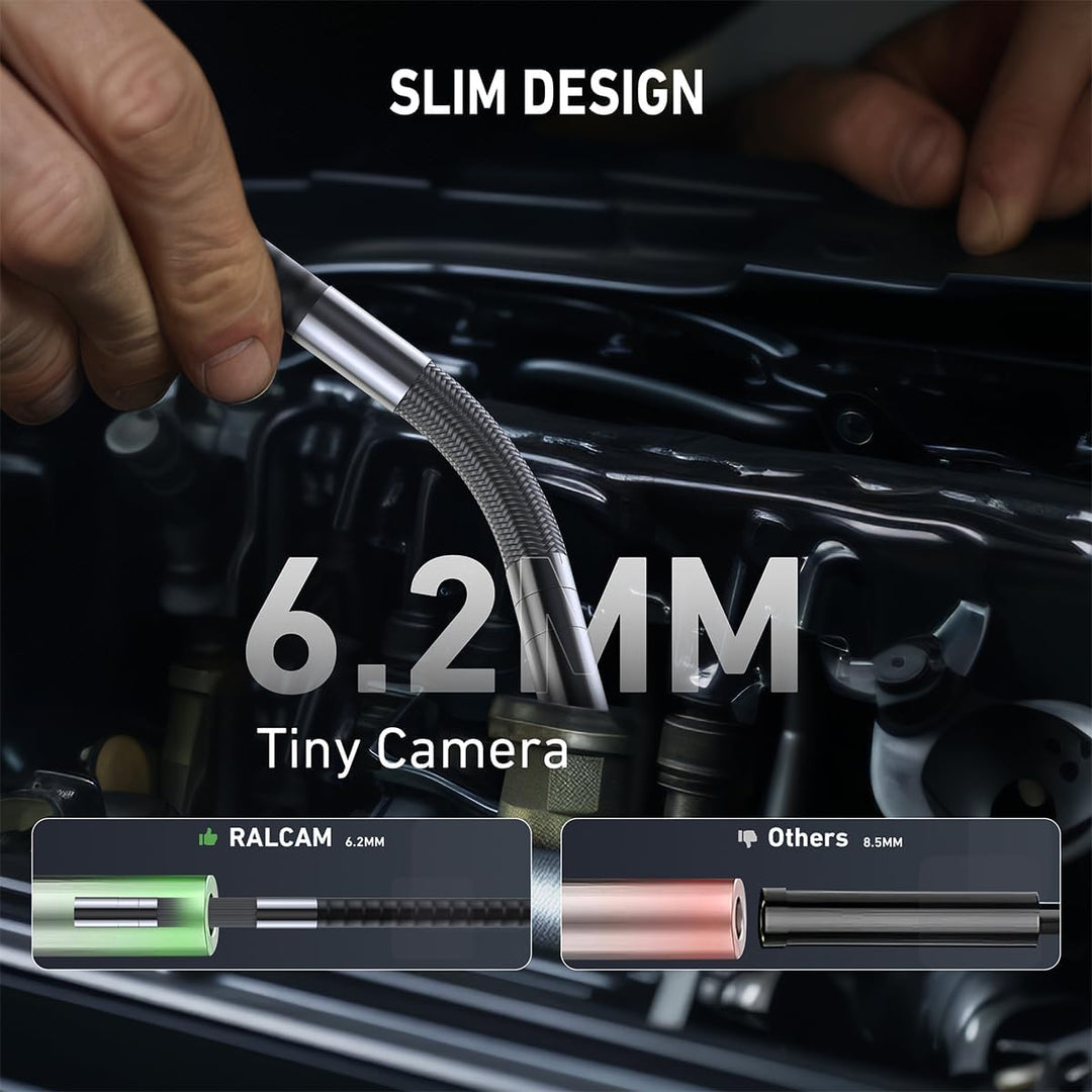 Ralcam Endoskopkamera 6,2mm Endoscope Camera - 360° Endoskop Schwenkbarer 4,3" HD 720P Inspektionska