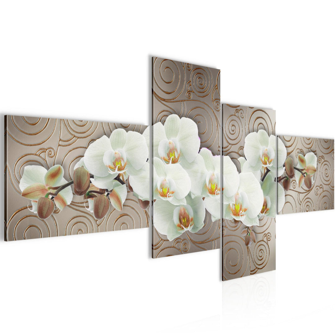 Runa Art Bild Modern Blumen Orchidee - Made in Germany - Wandbilder Abstrakt Beige Braun 4 Teilig 20