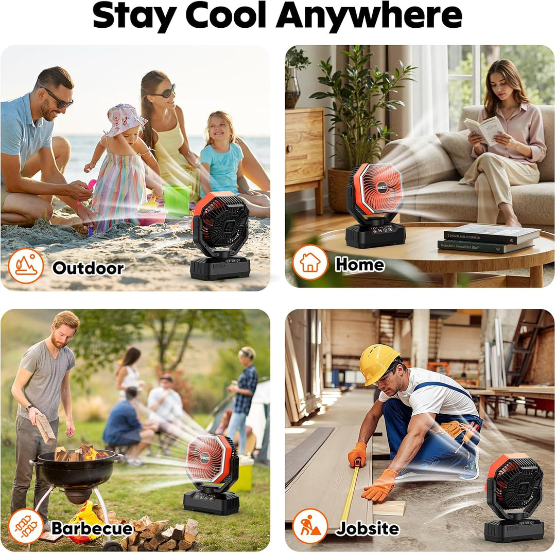COZII Camping Ventilator 20000mAh, USB Ventilator Akku Tischventilator Oszillierend mit LED Licht, F