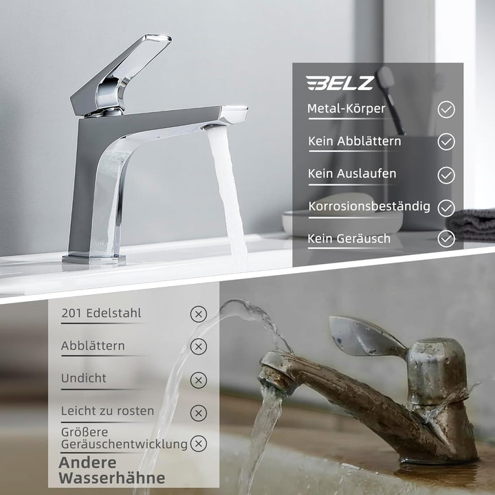 BELZ Wasserhahn Bad, Einhandmischer Waschtischarmatur, Armatur Badezimmer, Mischbatterie Waschbecken