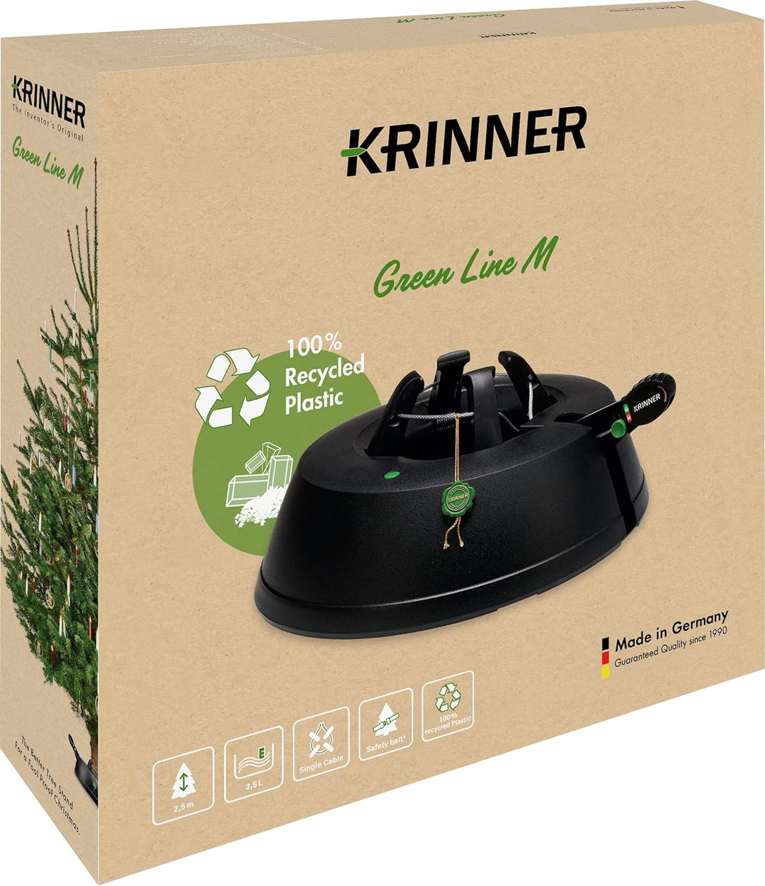 KRINNER Recycling Weihnachtsbaum Christbaumständer Green Line M Schwarz 36cm inkl. Fusspedal-und Ein