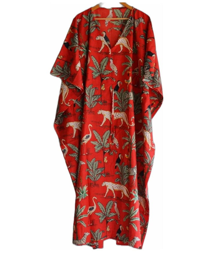 INDACORIFIE Jugle Damenkleid mit Blockdruck, indisches handgefertigtes langes Kaftankleid, Kaftan au