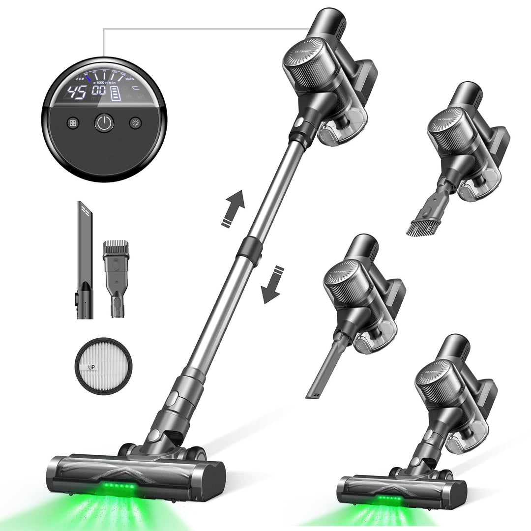 Ultenic U12 Vesla Akku Staubsauger 45000Pa, Tech Green Eye™, Verbesserte Anti-Tangle-Bürste, Staubsa