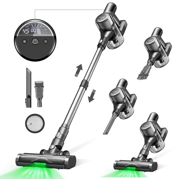 Ultenic U12 Vesla Akku Staubsauger 45000Pa, Tech Green Eye™, Verbesserte Anti-Tangle-Bürste, Staubsa