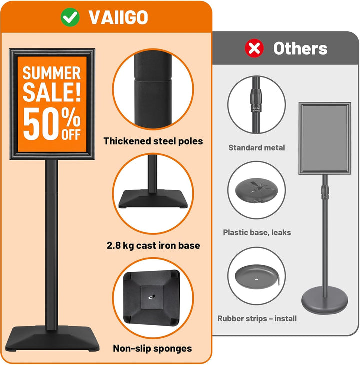 VAIIGO Heavy Duty Sign Holder Poster Stand, Adjustable Menu Display Stand Floor Standing Sign Holder