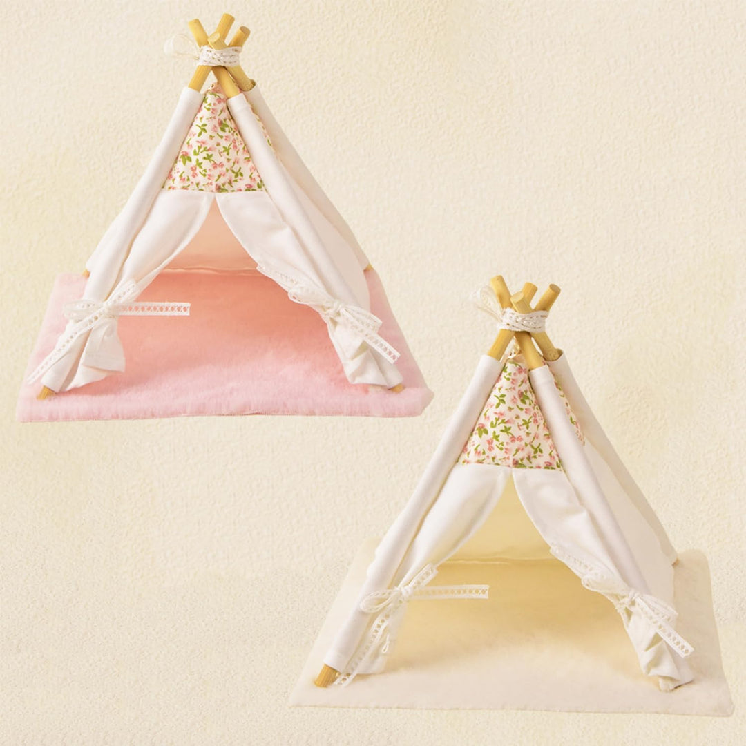 1:12 Puppenhausmöbel Zelt, Fee Stil Miniatur Spitzenzelt mit Teppich, Puppenhaus Zubehör Camping Bet