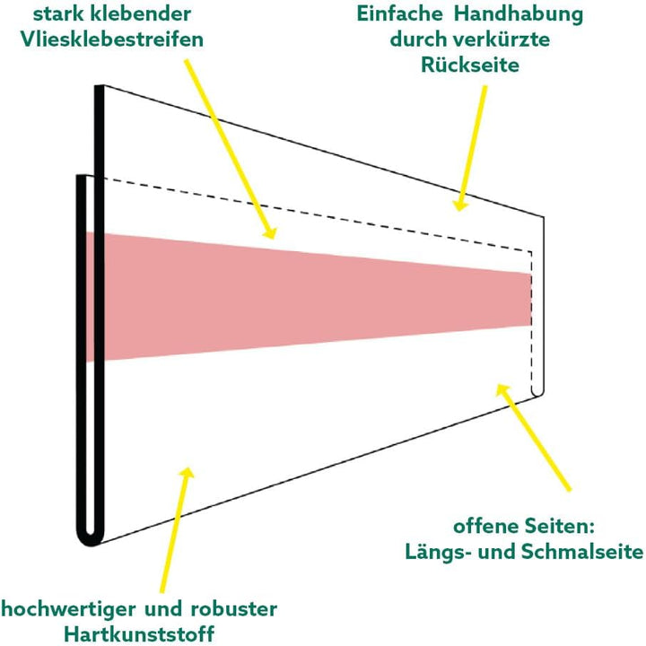 Krog Etikettenhalter selbstklebend mit verkürzter Rückseite, 210 x 60 mm, 50 Stück Klar