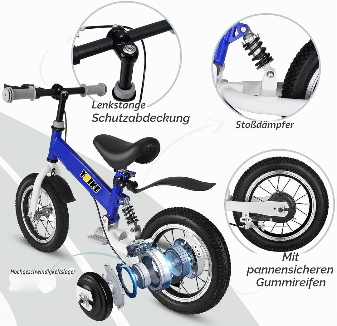 YBIKE Laufrad 2 in1, kinderfahrrad Mit Pedalen, Stossdämpfern, Schutzblechen,12 14 Zoll laufräder Ge