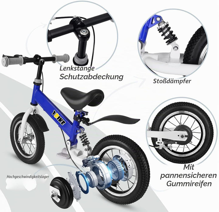 YBIKE Laufrad 2 in1, kinderfahrrad Mit Pedalen, Stossdämpfern, Schutzblechen,12 14 Zoll laufräder Ge