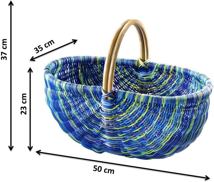 Kobolo Einkaufskorb geflockten Korb Rattankorb - multicolor blau - 50x35x23 cm, Blau