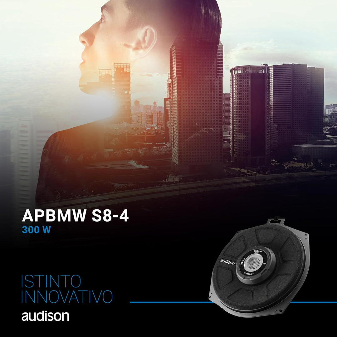 Audison APBMW S8-4.2 – 200-mm Slim-Subwoofer für BMW/MINI, 300W Peak, 4 Ohm, Plug &amp; Play-Untersitzmo