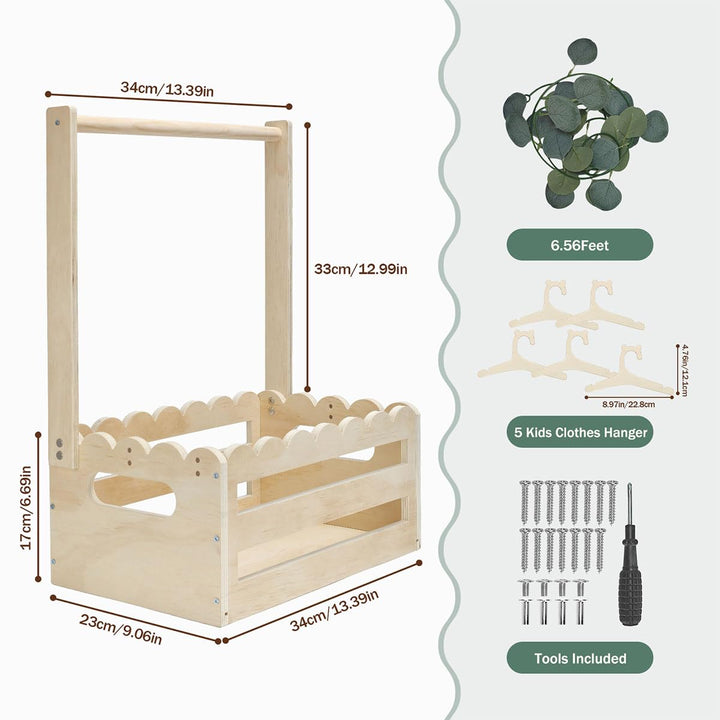 Personalisiertes Babyparty Geschenk aus Holz mit Bügeln & Efeu - Willkommens-Korb mit Wellenrand-Des