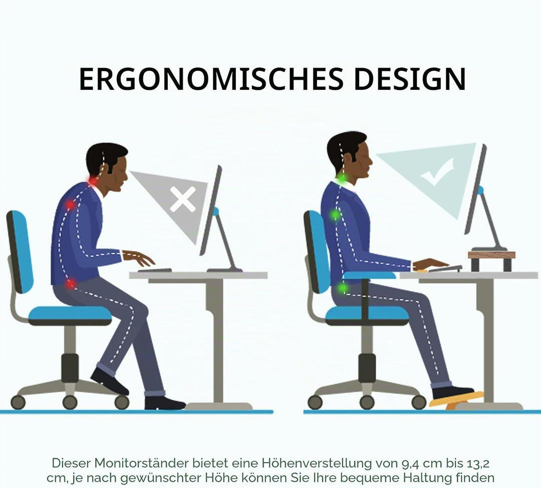 Dual Monitorständer mit einstellbarer Höhe Stahlbein, Holz Ständer für Schreibtisch mit Stauraum für