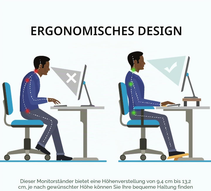 Dual Monitorständer mit einstellbarer Höhe Stahlbein, Holz Ständer für Schreibtisch mit Stauraum für
