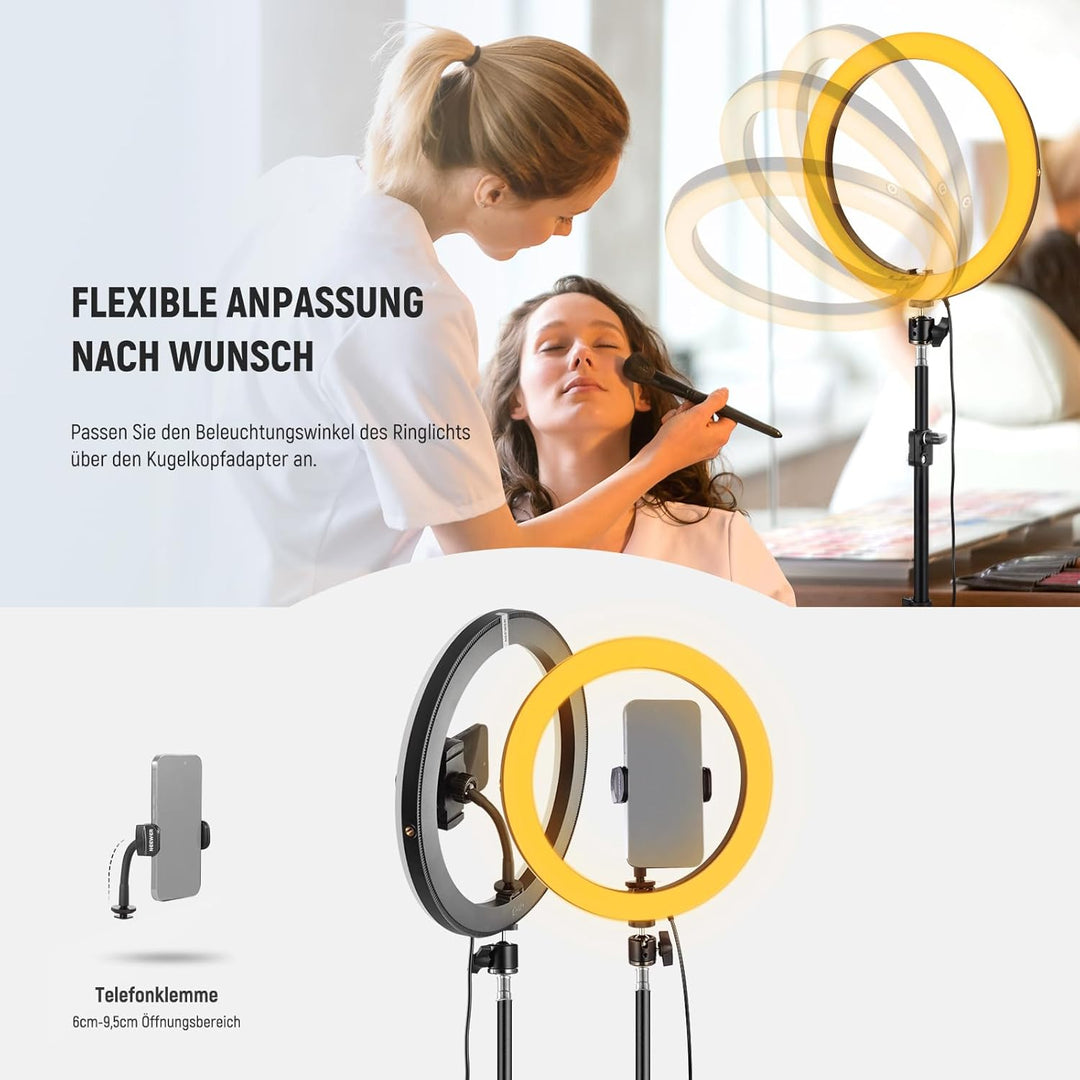 NEEWER 12" 24W Power LED Ringlicht mit Stativständer, zweifarbig 2900-7000K, USB C PD Eingang, CRI97