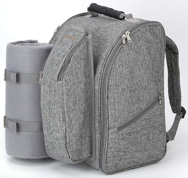 Brubaker Picknickrucksack für 2 Personen Grau 28 × 40 × 22 cm - mit Kühlfach, Iso-Flaschenhalter und