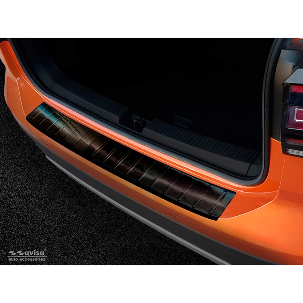 Avisa Schwarz Edelstahl Heckstossstangenschutz kompatibel mit Volkswagen T-Cross 2019- 'Ribs'