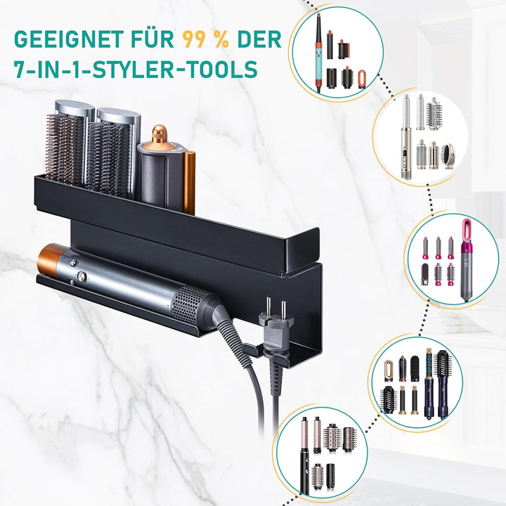 Föhnhalter Wand Ohne Bohren, Schwarz Lockenstab Styler Zubehör Wandhalterung, Metall Glätteisen Halt