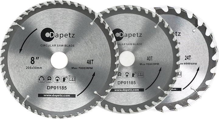 Silverl Rückpolster Kreissägeblätter TCT Kreissägeblätter 3pk 205 x 30 - 25, 18, 16 mm Ringe Kreissä