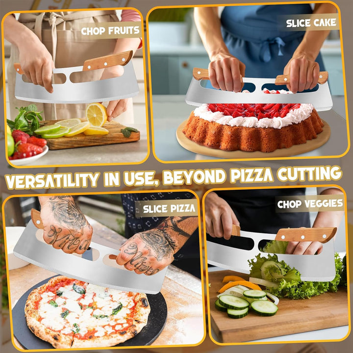 Pizzaschneider Gross - Profi Pizzamesser (Pizza Cutter) aus Edelstahl 35cm mit Holzgriff & Klingensc
