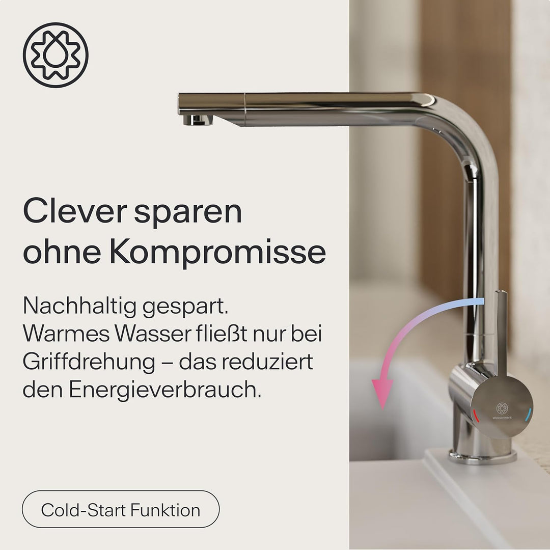 Wasserwerk Küchenarmatur WK4 | Wasserhahn Küche | Spültischarmatur mit Schwenkauslauf | 360° drehbar