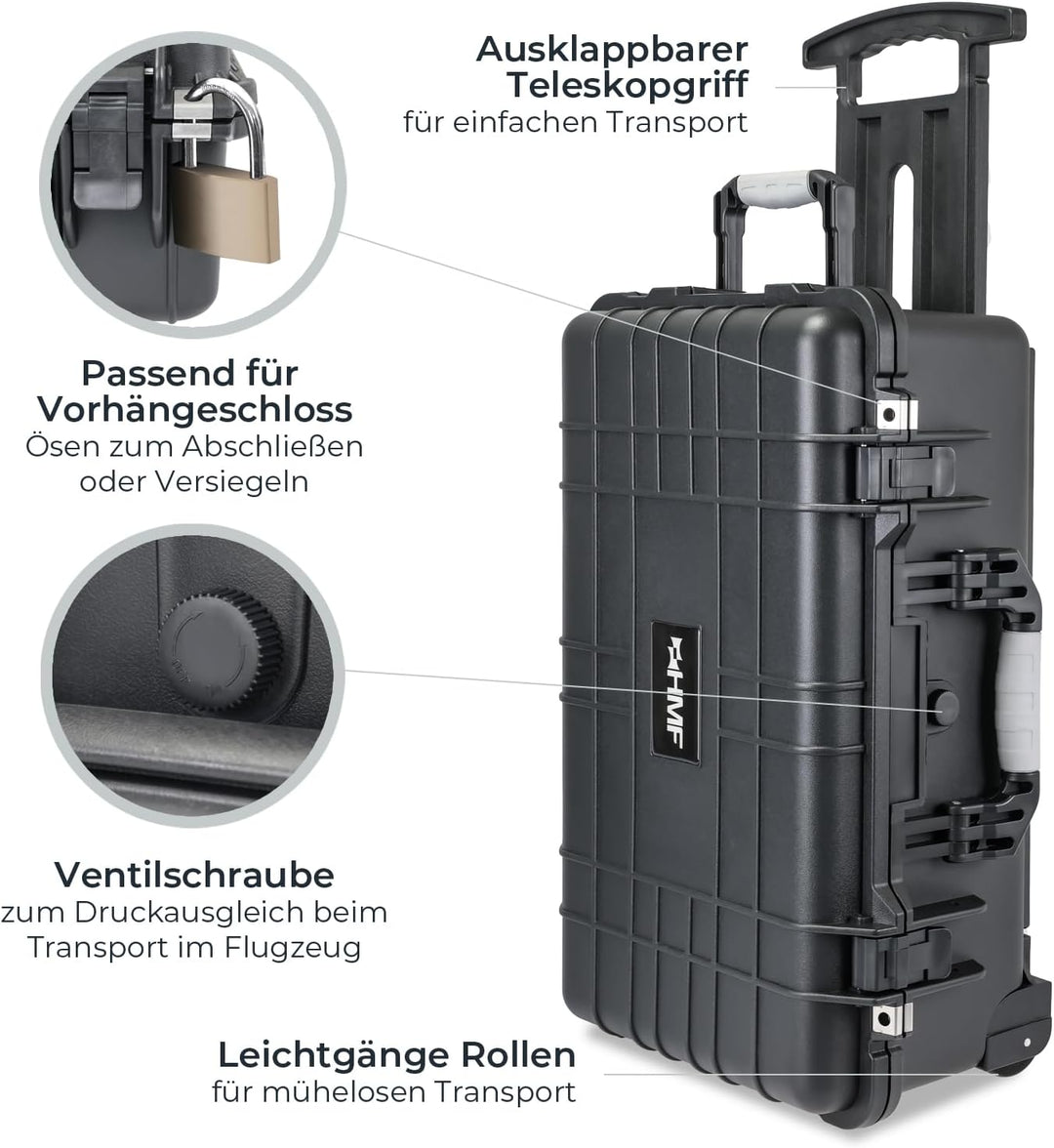 HMF ODK400 Outdoor-Trolley, Fotokoffer mit Rasterschaumstoff | 56 x 34,5 x 23 cm
