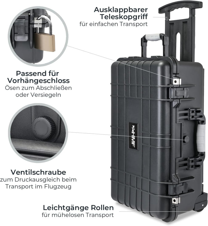 HMF ODK400 Outdoor-Trolley, Fotokoffer mit Rasterschaumstoff | 56 x 34,5 x 23 cm