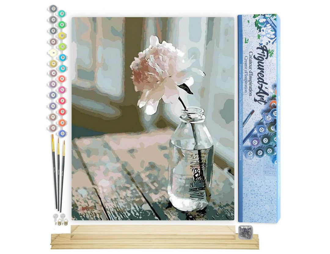 Figured'Art Malen Nach Zahlen Erwachsene Mit Rahmen Weisse Blume - Paint by Numbers Basteln DIY Bast
