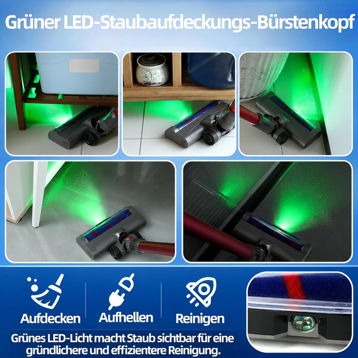 Ersatz Bürstenkopf für Dyson V15 V11 V10 V8 V7, Motorisierte Bodendüse mit Grüner LED Stauberkennung