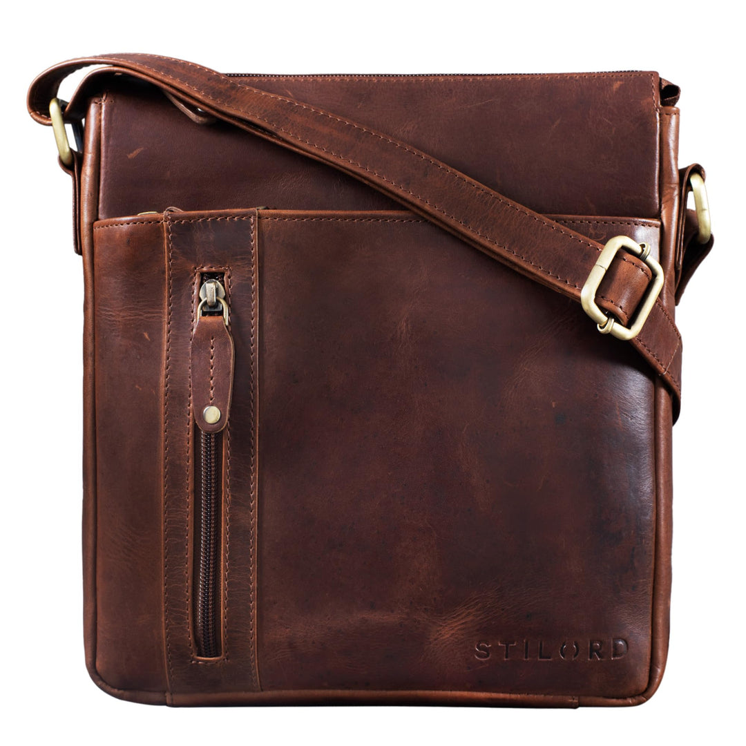 STILORD 'Brady' Messenger Bag Leder Braun klein Umhängetasche Schultertasche für iPad 10,1 Zoll Tabl