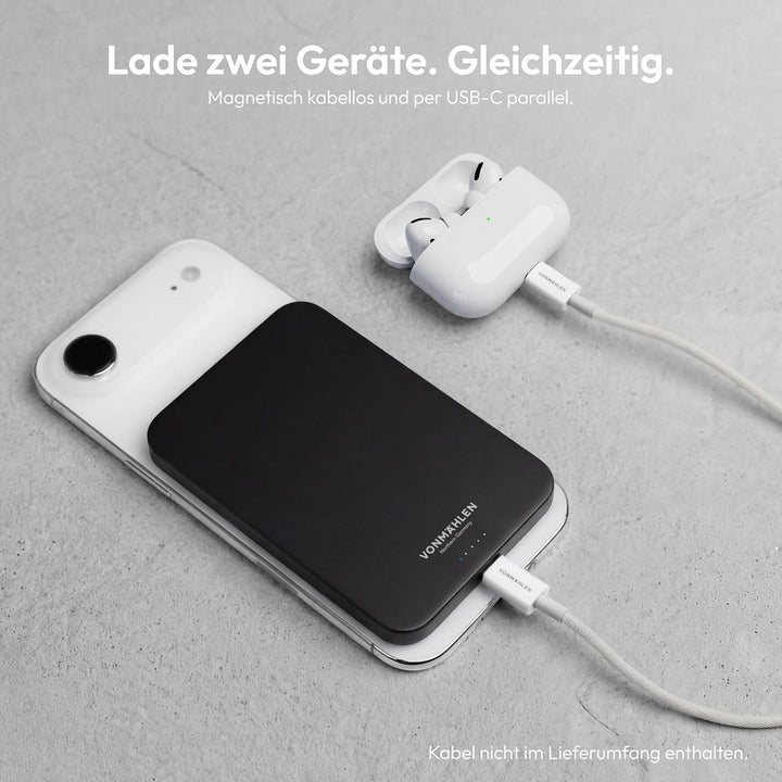 VONMÄHLEN Evergreen Mag - Wireless Powerbank kompatibel mit MagSafe - Ultra Thin, Tragbares Ladegerä