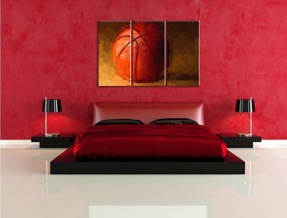 Pixxprint Basketball / 3-Teilig/Gesamtmass 120cm Leinwandbild bespannt auf Holzrahmen/Wandbild Kunst