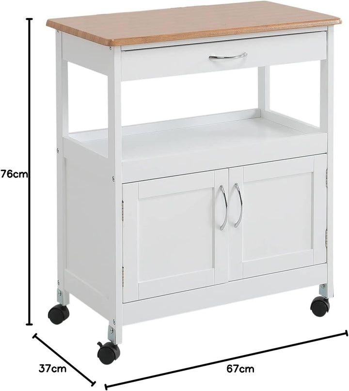 Kit Closet Küchenwagen mit 2 Türen und Einer Schublade, Arbeitsplatte aus PVC, Weiss/Holz, 76 x 37 x