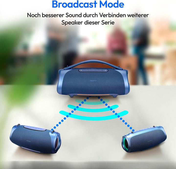 MEDION P61762 tragbarer Bluetooth Lautsprecher (Akku, Bass Boost, Musikbox, RGB Lichteffekte, IPX7 W