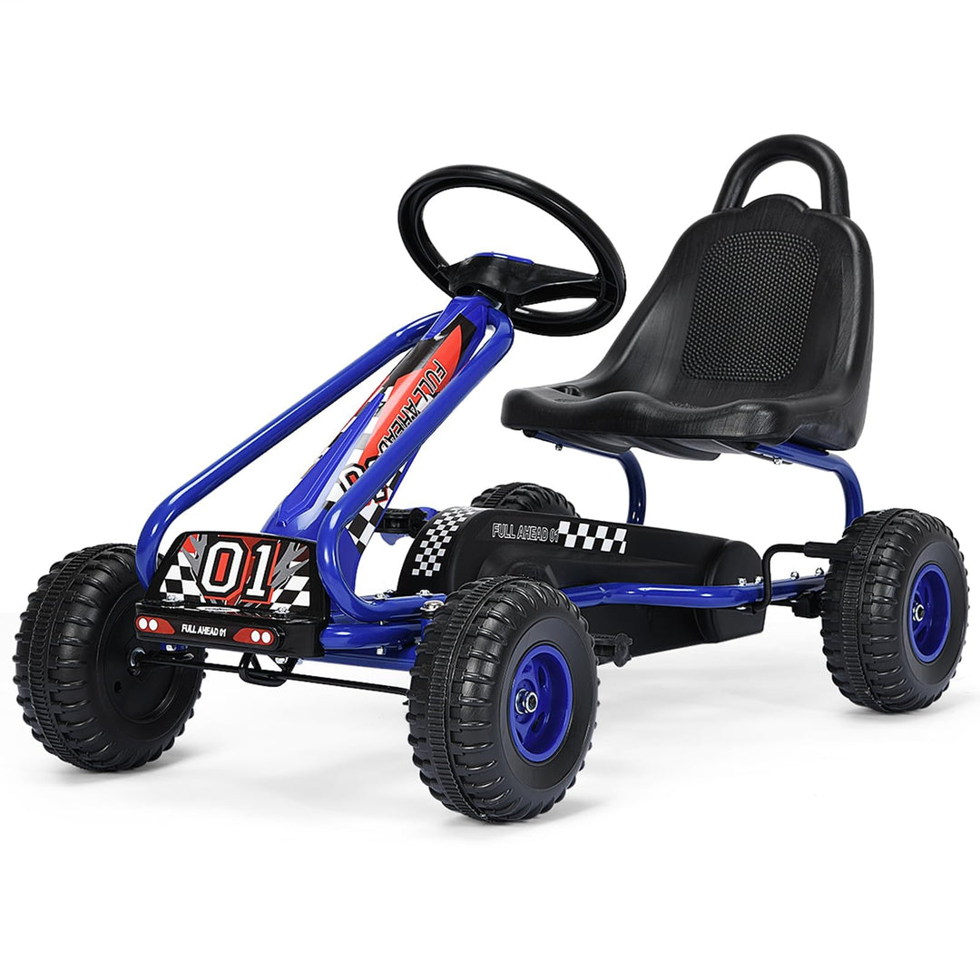 FANTASK Gokart ab 3 Jahren, Tretauto Tretfahrzeug mit verstellbarem Sitz und Handbremse, Go Cart bis