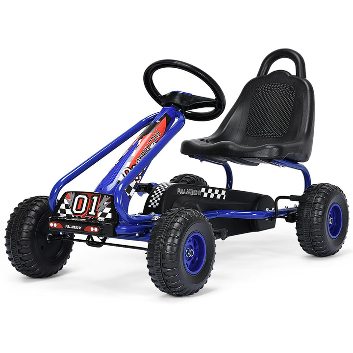 FANTASK Gokart ab 3 Jahren, Tretauto Tretfahrzeug mit verstellbarem Sitz und Handbremse, Go Cart bis