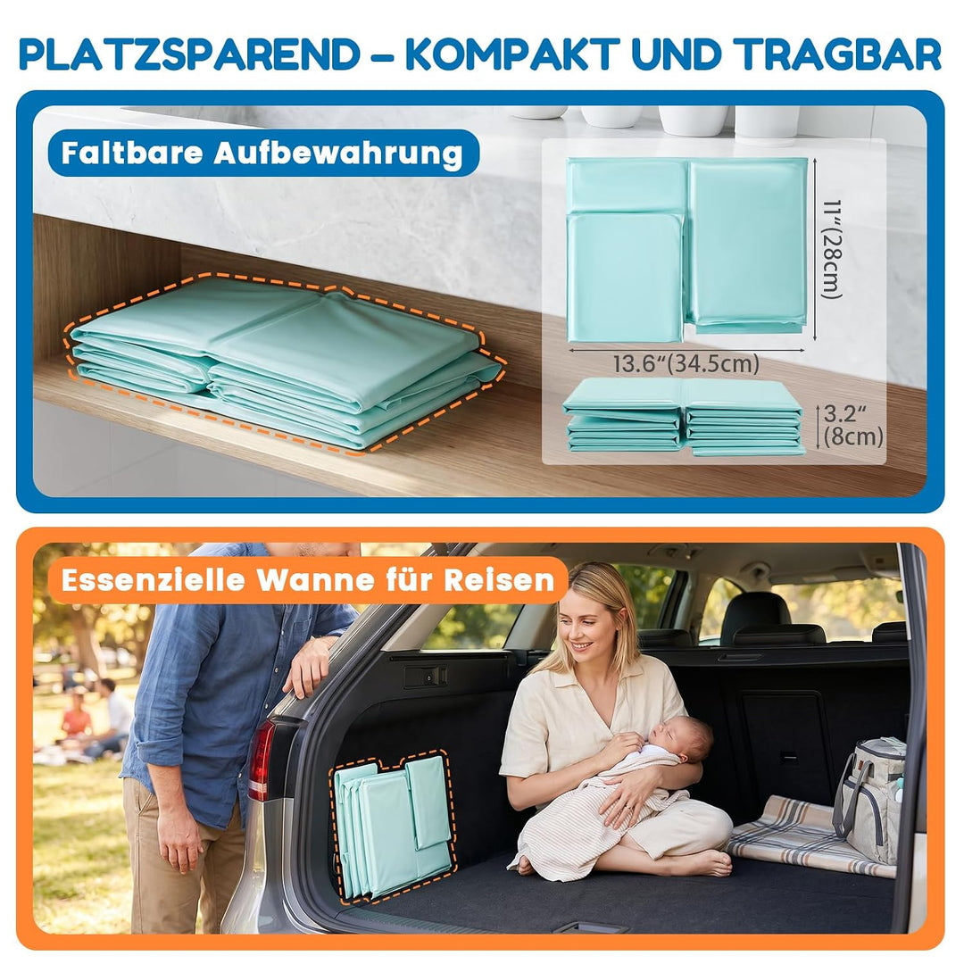 Orzbow Baby Badewanne, Faltbare Badewanne Kinder mit Aufblasbarem Oberrand, Tragbare Babybadewanne f