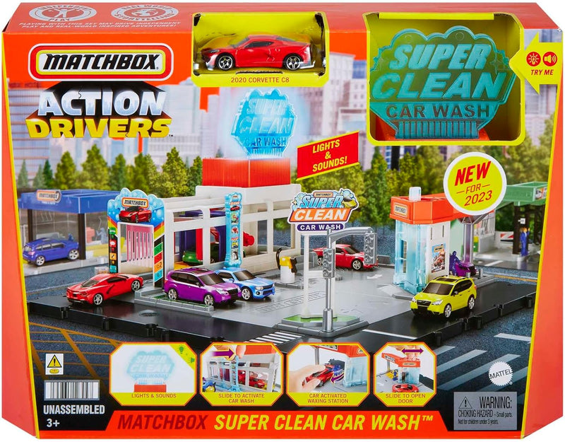 Matchbox Super Clean Autowaschanlage - erweiterbares Spielset mit spannenden Details, inklusive 1 Au