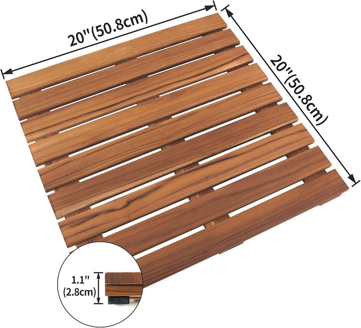 VaeFae Teak Duschmatte rutschfeste Badematte Luxus Spa Matte Holzmatte für Badewanne 50.8 x 50.8 cm