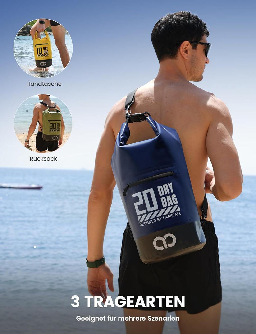 Lamicall Dry Bag, wasserdichte Tasche Beutel, Wasserfester Rucksack Drybag | [Robust &amp; Kratzfest] 5L