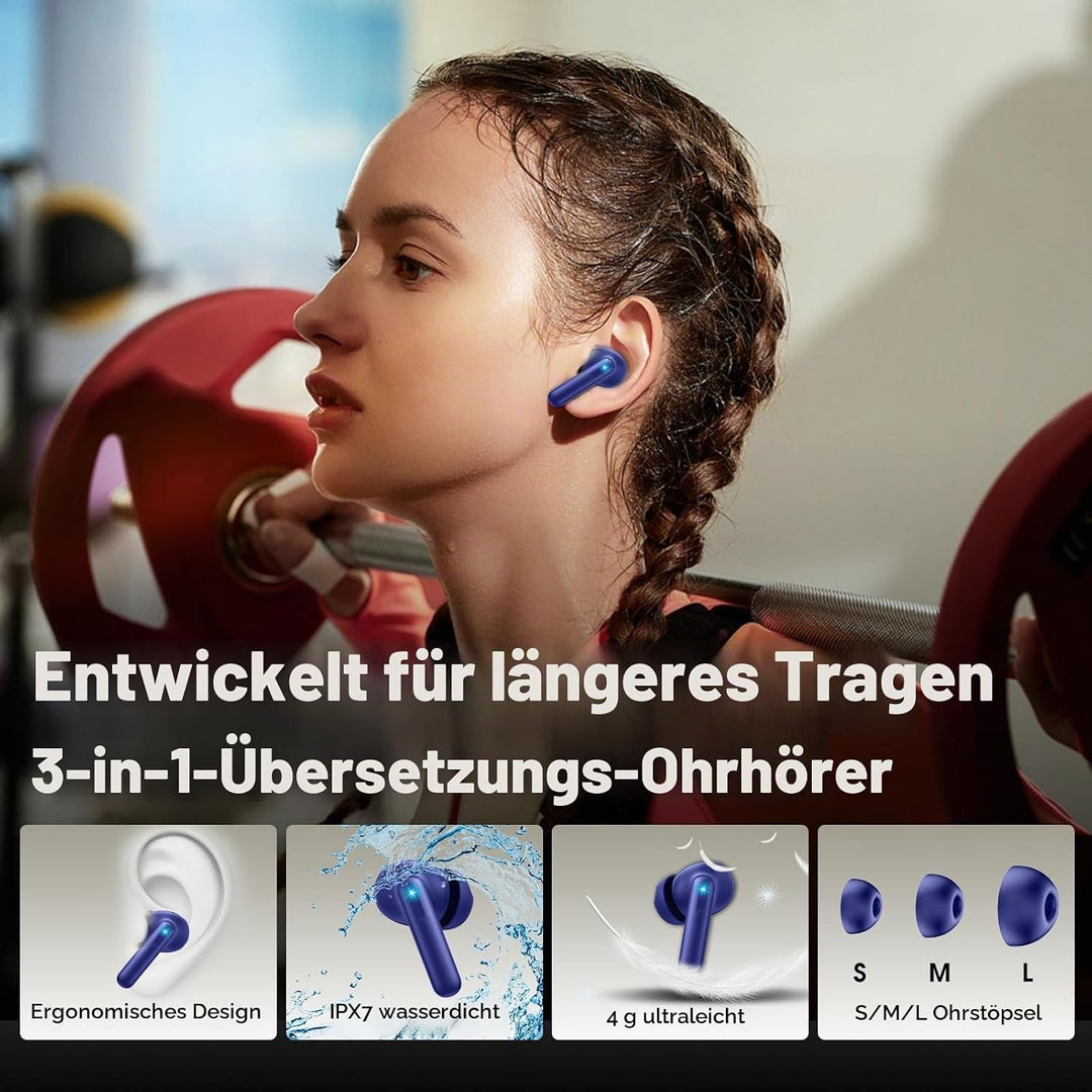 KI Kopfhörer Übersetzer, 42Std Bluetooth 5.4 Sprachübersetzer Kopfhörer mit 164 Sprachen, 7 Übersetz