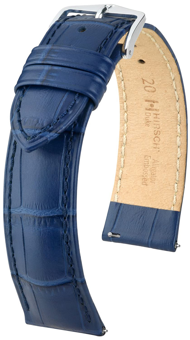 HIRSCH Uhren-Armband Duke - Uhr-Band aus italienischem Kalbs-Leder mit Alligator-Prägung - 12 bis 24