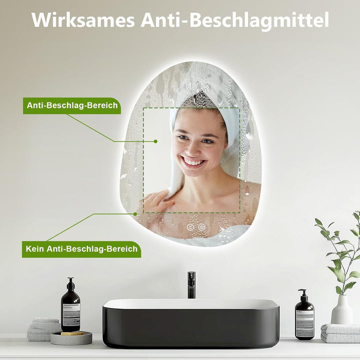 Spiegel Mit Beleuchtung, 80 X 55 cm Asymmetrischer Badspiegel Mit Beleuchtung Mit Touch-Schalter, Di