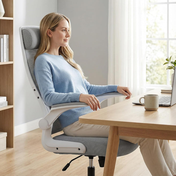 MELOKEA Bürostuhl Ergonomisch, Schreibtischstuhl aus Mesh mit Hochklappbaren Armlehnen, Computer Dre