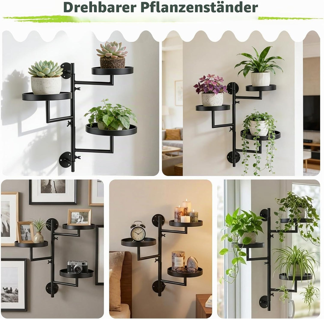 3-stöckig Drehbares Fenster-Pflanzenregal, Platzsparender Metall Blumenständer mit 180° Rotation, Wa