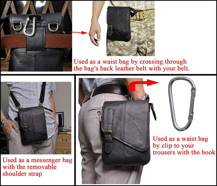 Le'aokuu Herren Verrückt Pferd Leder Tasche Freizeit Universität Schultasche Reisetasche Schultertas