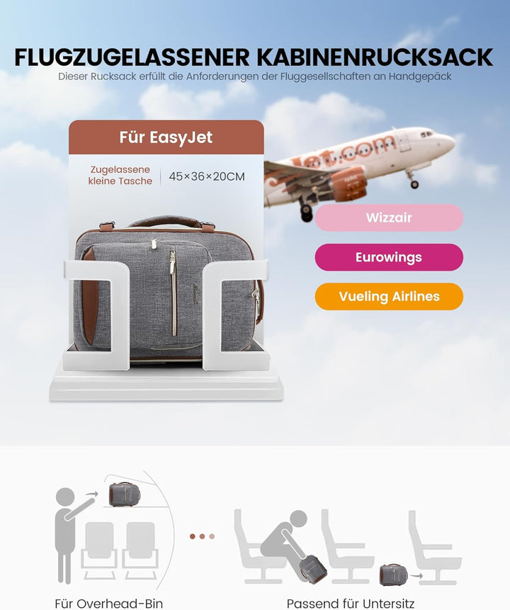 LOVEVOOK EasyJet Handgepäck 45x36x20, Handgepäck Rucksack Tasche Reiserucksack Flugzeug, Carry On Ha