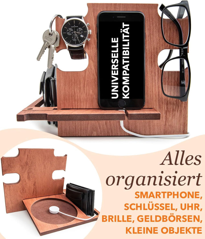 Docking Station personalisiert – Kreatives Geschenk für Männer zum Geburtstag – Holz Organizer mit G