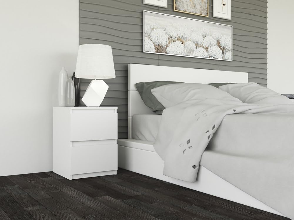 VBChome Nachttisch 30 x 30 x 40 cm Weiss Matt Nachttisch mit 2 Schubladen für das Schlafzimmer Griff