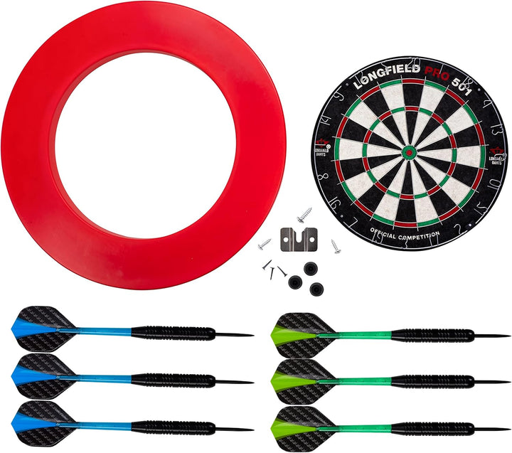 Engelhart - Dartscheiben-Set: Sisal-Dartscheibe, Surround-Ring, 6 Pfeile Rot, Rot